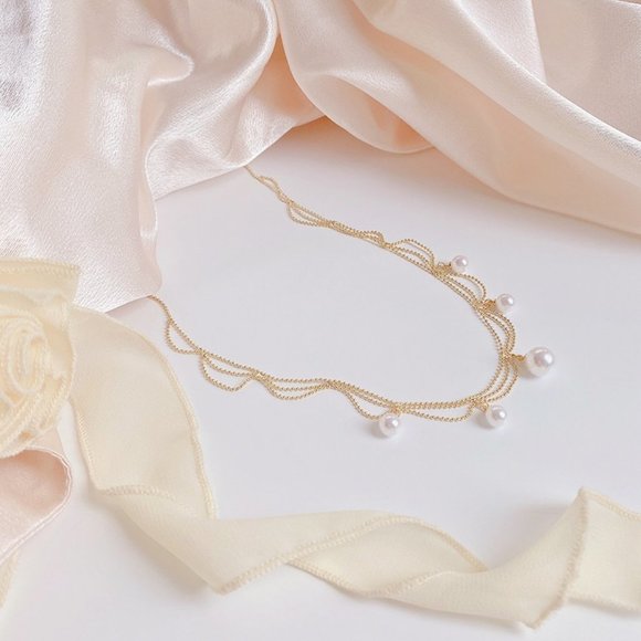 NEW 14K Gold Plated Layered Pearl Necklace - Picture 5 of 7